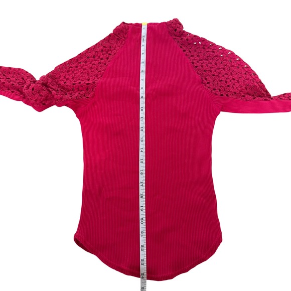 Free People Clemente Top in Hot Berry Lace Sleeves Women's Size M - Picture 10 of 10